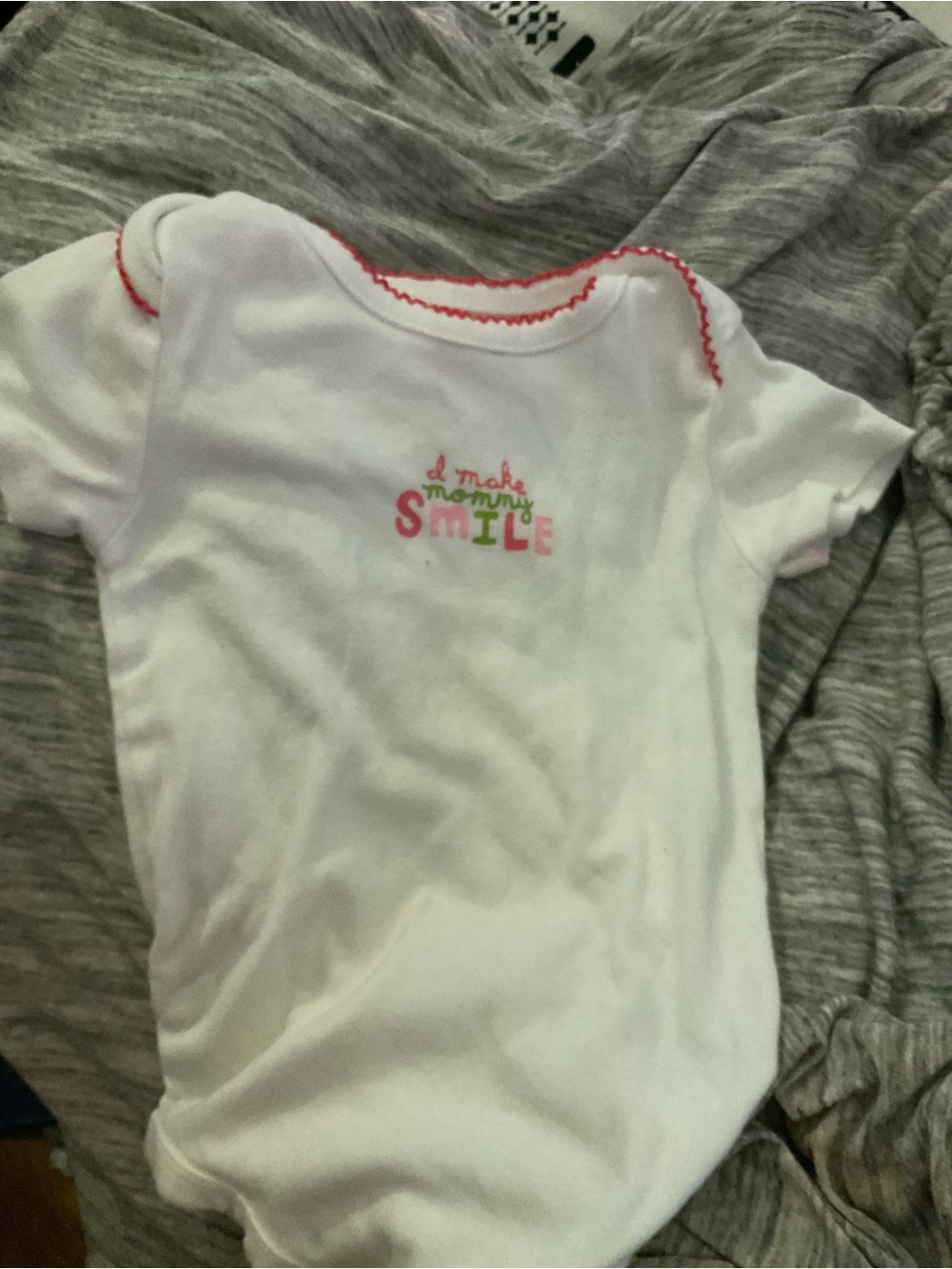 Carter's White Short-Sleeve Onesie with Pink Trim and Multicolor Smile Graphic